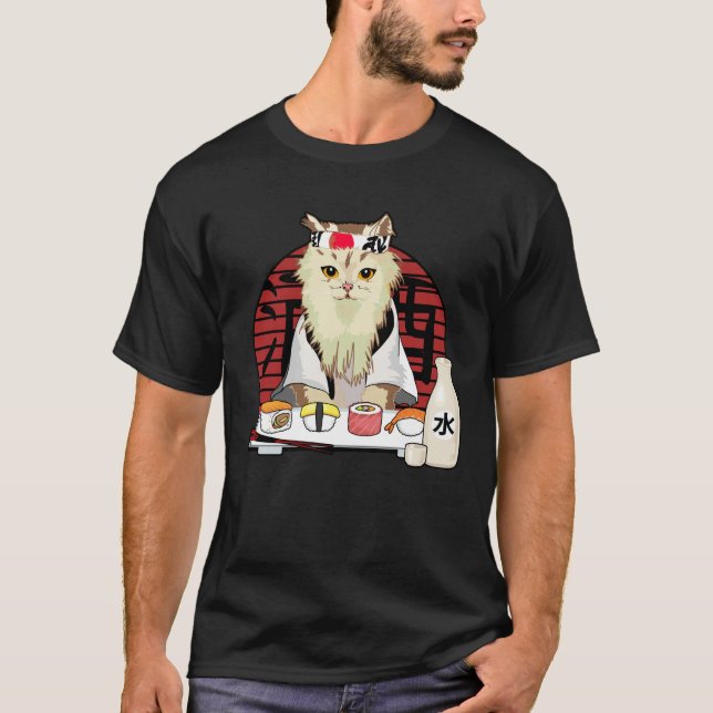 Camiseta Flor de cerezo de gato de sushi japonés kawaii (Anverso)