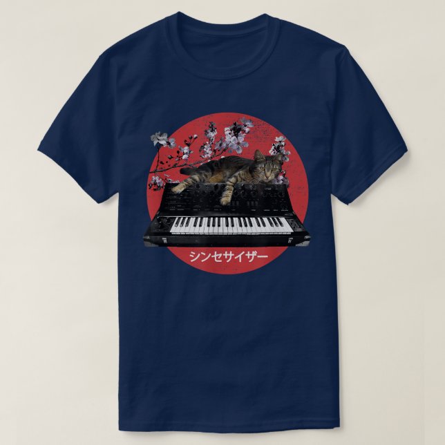 Camiseta Flor de cerezo de gato sintetizador japonés (Diseño del anverso)