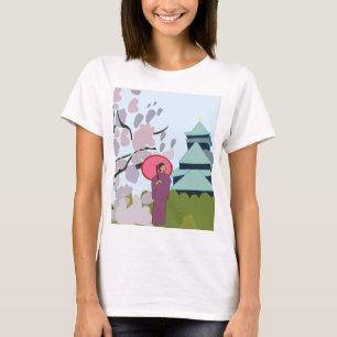 Camiseta Flor de cerezo de Japón Geisha Kimono