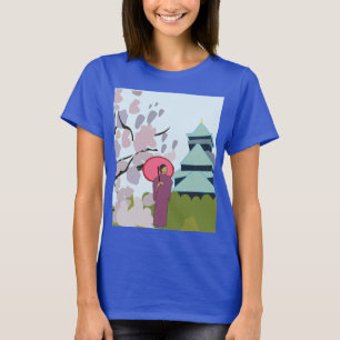 Camiseta Flor de Cerezo de Japón Geisha Kimono