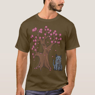 Camiseta Flor de cerezo de mamá de gato azul de Rusia