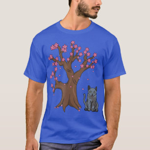Camiseta Flor de cerezo de mamá de gato azul de Rusia