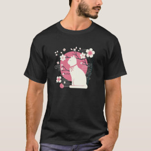 Camiseta Flor de cerezo de primavera, Sakura con gato lindo