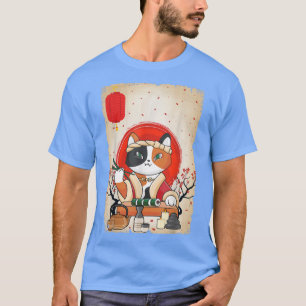 Camiseta Flor de cerezo de sushi en gato japonés