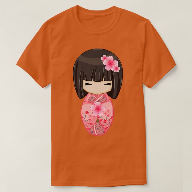 Camiseta Flor de cerezo Geisha Muñeca japonesa Kokeshi (Diseño del anverso)