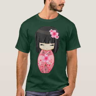 Camiseta Flor de cerezo Geisha Muñeca japonesa Kokeshi