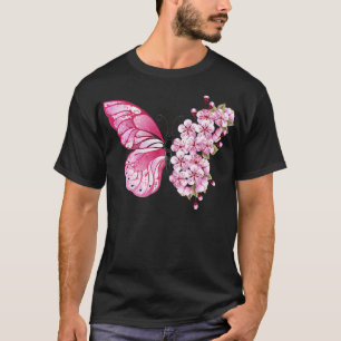 Camiseta Flor de cerezo japonés rosa de mariposa en flor Sa