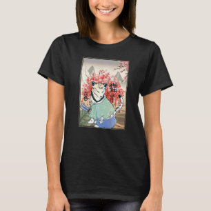 Camiseta Flor de cerezo japonesa cuida gato japonés antiguo