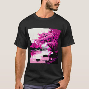 Camiseta Flor de cerezo japonesa vibrante rosa en el agua