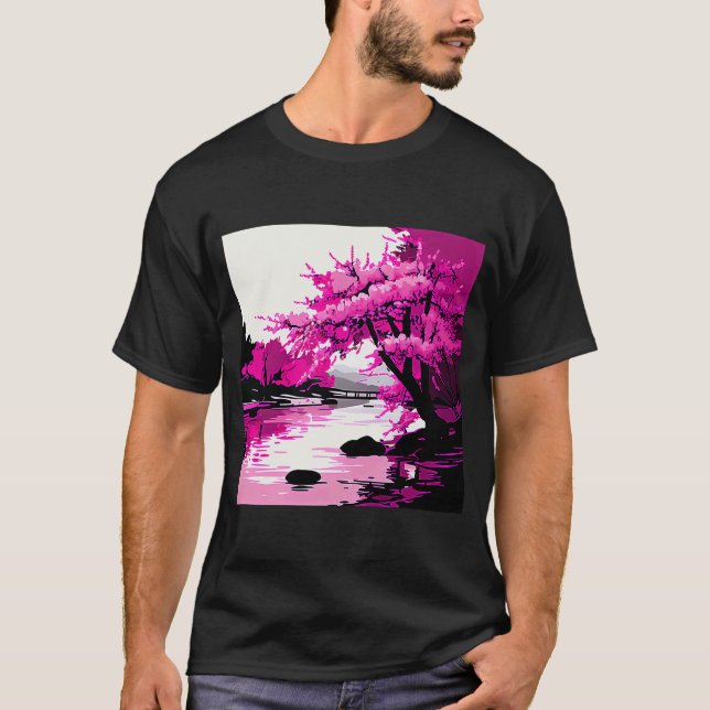 Camiseta Flor de cerezo japonesa vibrante rosa en el agua (Anverso)
