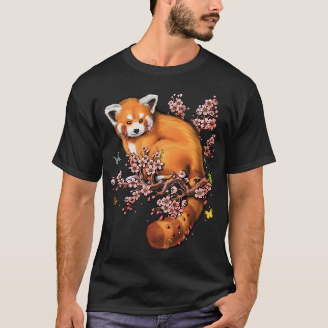 Camiseta Flor de Cerezo Panda Rojo (Anverso)