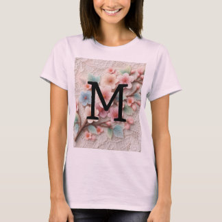 Camiseta Flor de cerezo rosa pastel de encaje con monograma