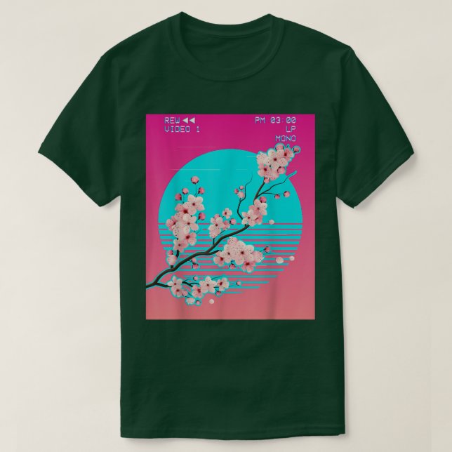 Camiseta Flor de cerezo Sakura japonesa estética de vaporwa (Diseño del anverso)