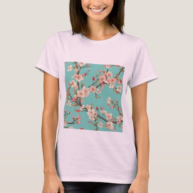 Camiseta Flor de cerezo turquesa de moda (Anverso)