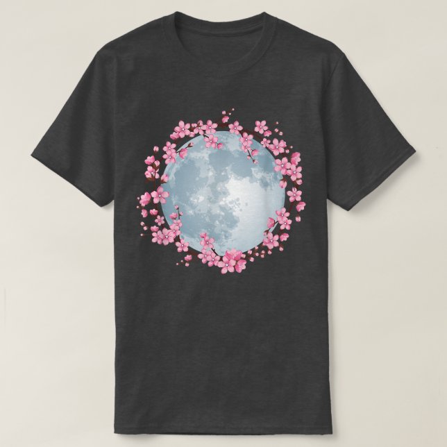 Camiseta Flor de cerezo Wreath Luna llena Sakura Ar japonés (Diseño del anverso)