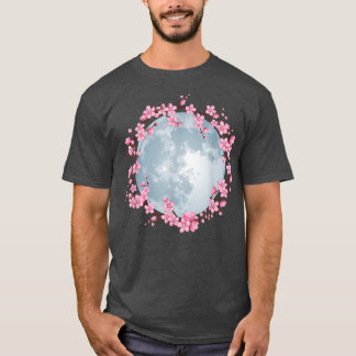 Camiseta Flor de cerezo Wreath Luna llena Sakura Ar japonés