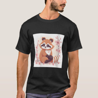 Camiseta Flor de Cerezo y Panda Rojo Estilo Dulce