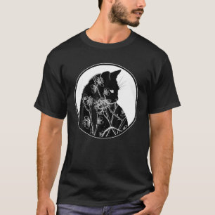 Camiseta Flor De Cerezo Y Patrón Floral De Gato Negro