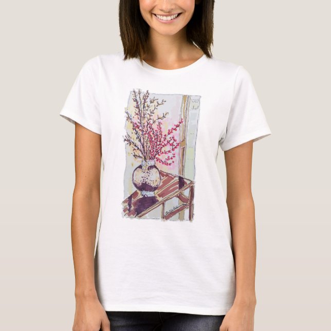 Camiseta Flor de ciruelo roja (Anverso)