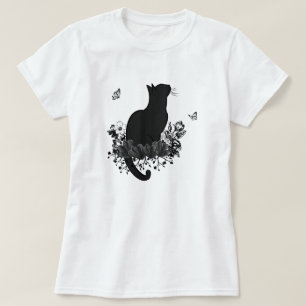 Camiseta Flor de color Gato Vintage Floral Mariposa oscura