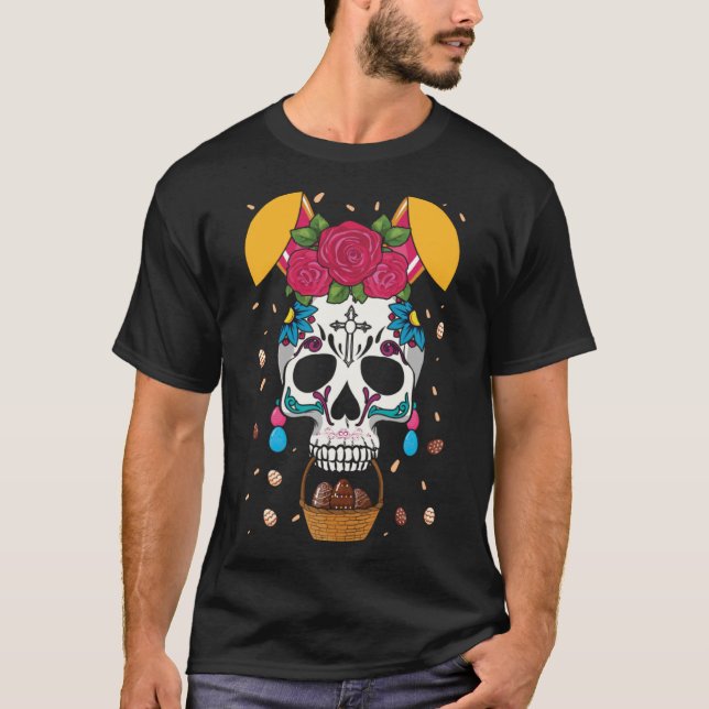 Camiseta Flor de conejo de Pascua Dia De Los Muertos Feliz  (Anverso)