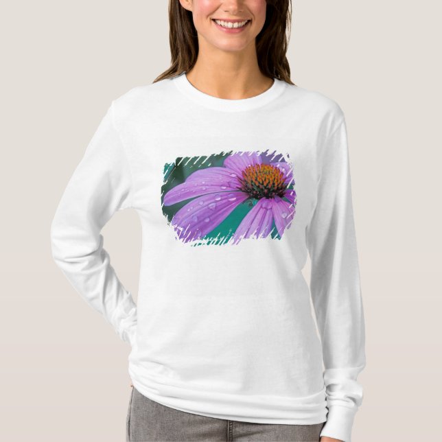 Camiseta flor de cono morado con gotas de agua (Anverso)