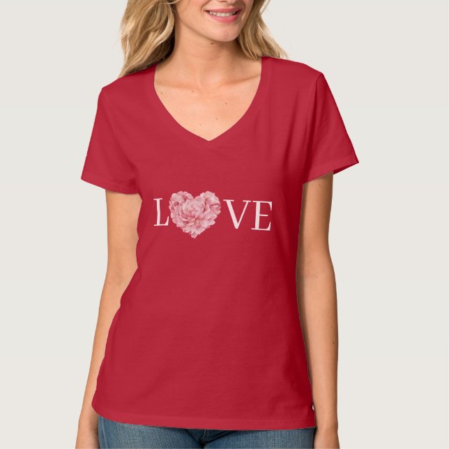 Camiseta Flor de Corazón Rosa Amor (Anverso)