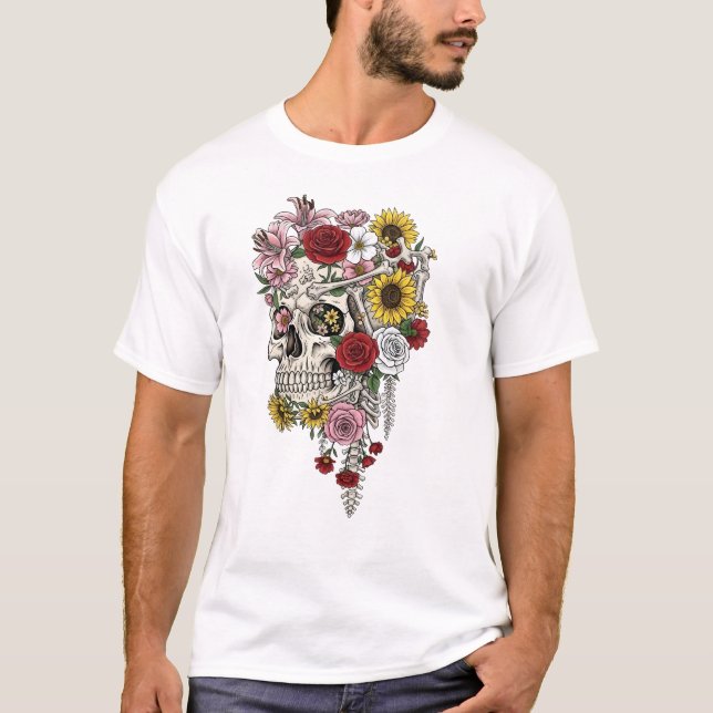 Camiseta Flor de cráneo de anatomía médica de época T-Shirt (Anverso)