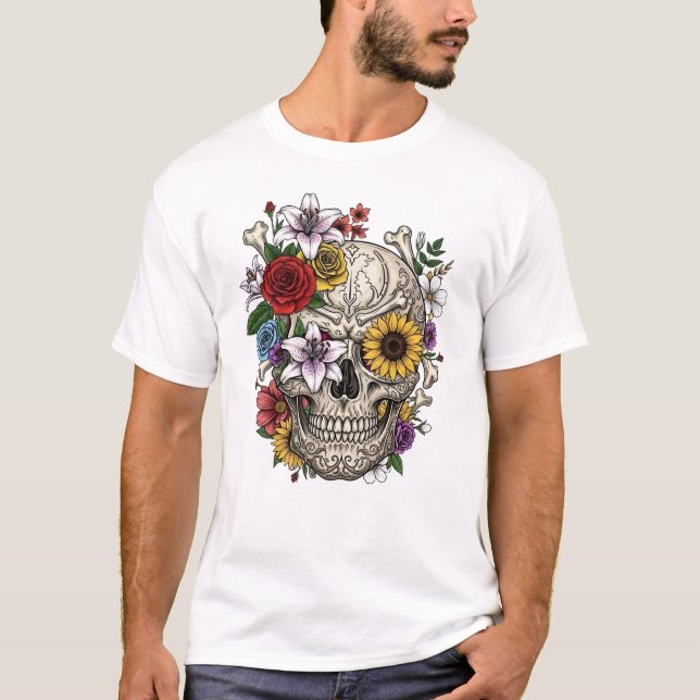 Camiseta Flor de cráneo de anatomía médica de época T-Shirt (Anverso)