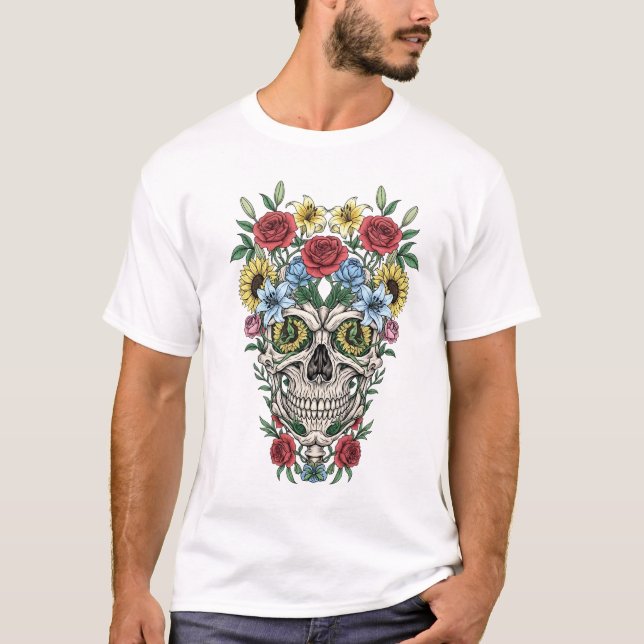 Camiseta Flor de cráneo de anatomía médica de época T-Shirt (Anverso)