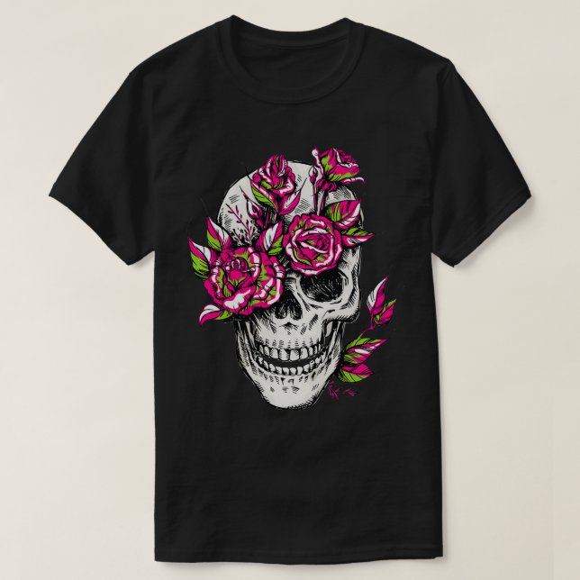 Camiseta Flor de cráneo Rosa de huesos floral Skeleton Guay (Diseño del anverso)