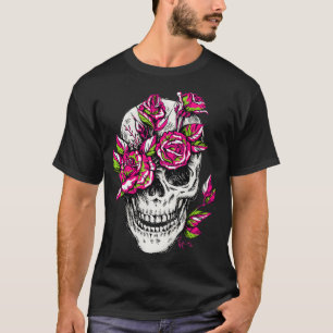 Camiseta Flor de cráneo Rosa de huesos floral Skeleton Guay