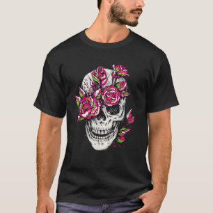 Camiseta Flor de cráneo Rosa óseo floral Skeleton Guay Góti