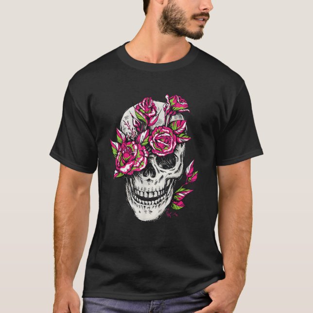 Camiseta Flor de cráneo Rosa óseo floral Skeleton Guay Góti (Anverso)