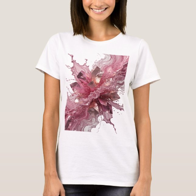 CAMISETA FLOR DE CRISTAL PLATEADA CON SALPICADURAS DE LÍQUI (Anverso)