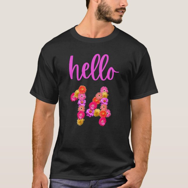 Camiseta Flor de cumpleaños de 14 años Hola 14 Es Mi 14º B (Anverso)