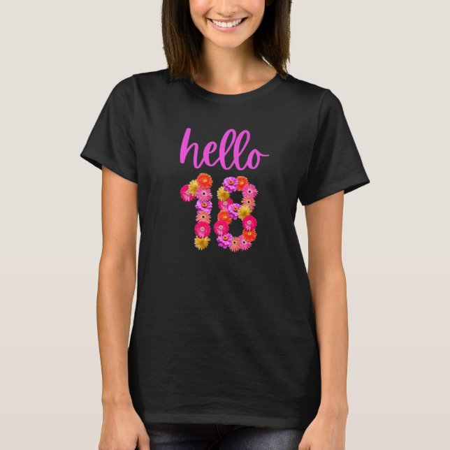 Camiseta Flor de cumpleaños de 18 años Hola 18 Es Mi 18º B (Anverso)