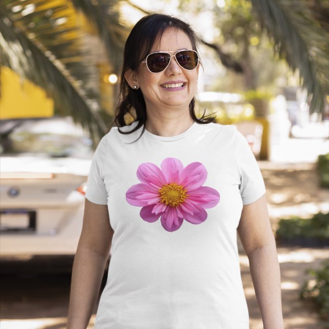 Camiseta Flor De Dahlia Rosa Con Centro Amarillo (Subido por el creador)