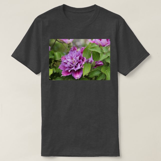 Camiseta Flor de escalada doble clematis púrpura y rosa 6 (Diseño del anverso)