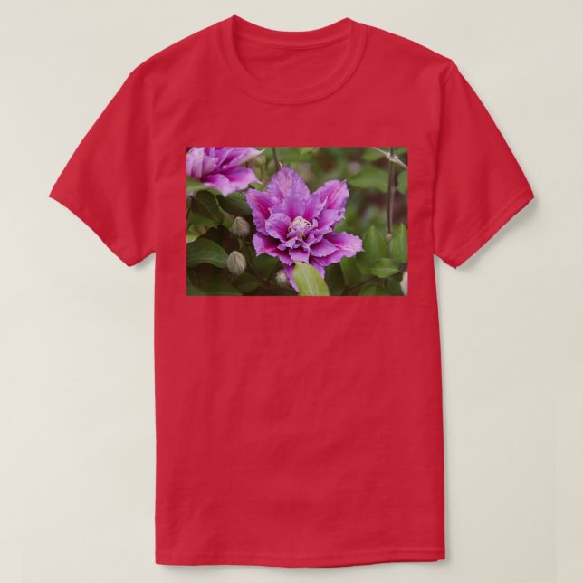 Camiseta Flor de escalada doble clematis púrpura y rosa 7 (Diseño del anverso)
