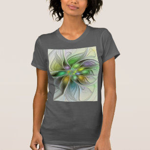Camiseta Flor de fantasía colorida Resumen moderno Fractal