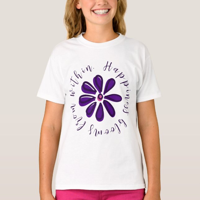 Camiseta Flor de "felicidad florece desde adentro" motivado (Anverso)