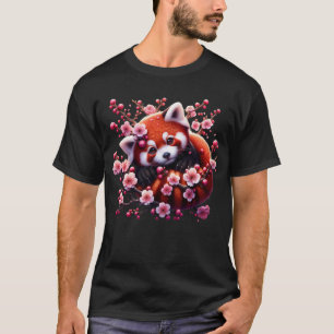 Camiseta Flor de flores de cerezo en el Panda Rojo Japonés