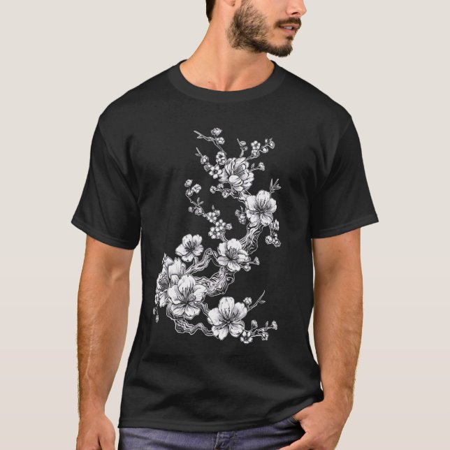Camiseta Flor de flores de cerezo Esquema de arte botánico  (Anverso)