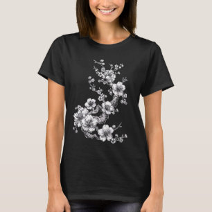 Camiseta Flor de flores de cerezo Esquema de arte botánico 