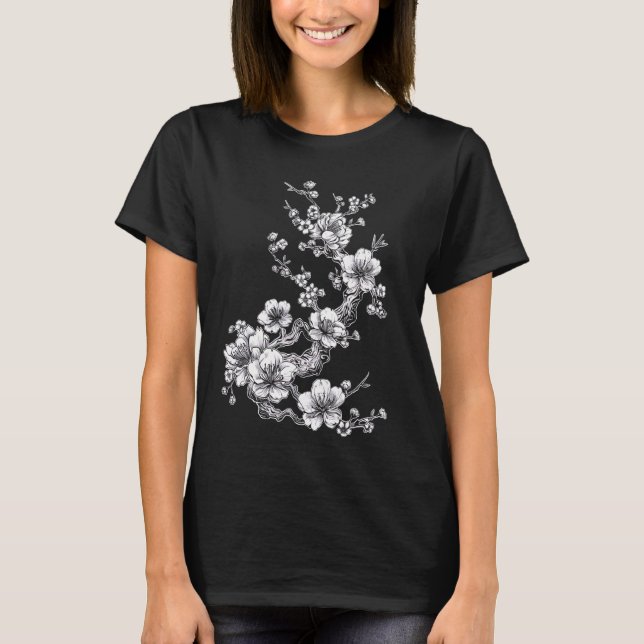 Camiseta Flor de flores de cerezo Esquema de arte botánico  (Anverso)