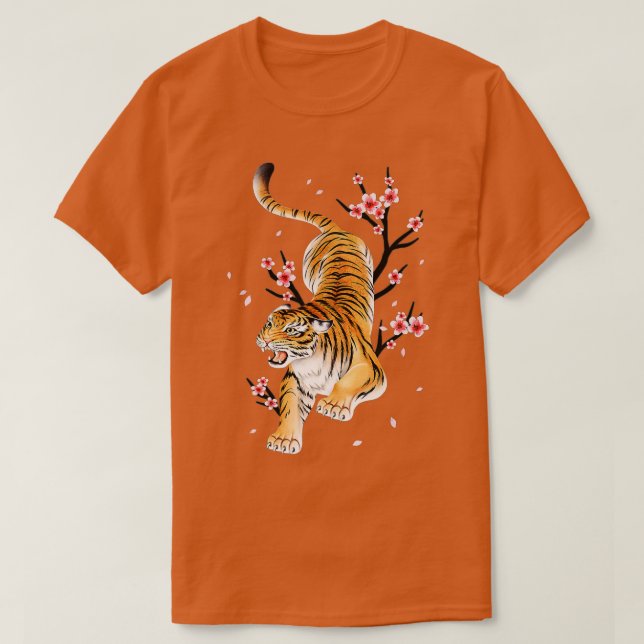 Camiseta Flor de flores de cerezo japonesa tigre sakur (Diseño del anverso)