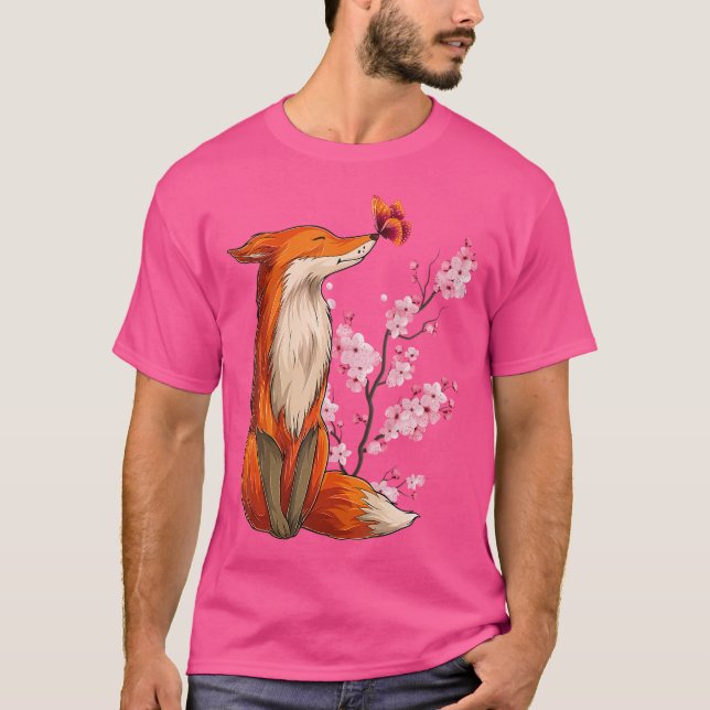 Camiseta Flor de flores de flores de cerezo Fox japonesa Sa (Anverso)
