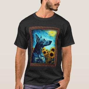 Camiseta Flor de flores de girasol azul pintada de encaje