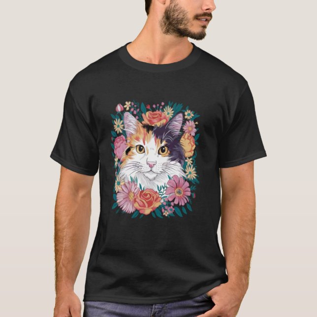 Camiseta flor de gato calicó (Anverso)